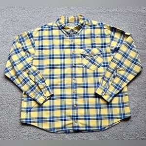 Duluth Trading Mens Yellow & Blue Plaid 100% Cotton Flannel Shirt, Size 2XL Tall